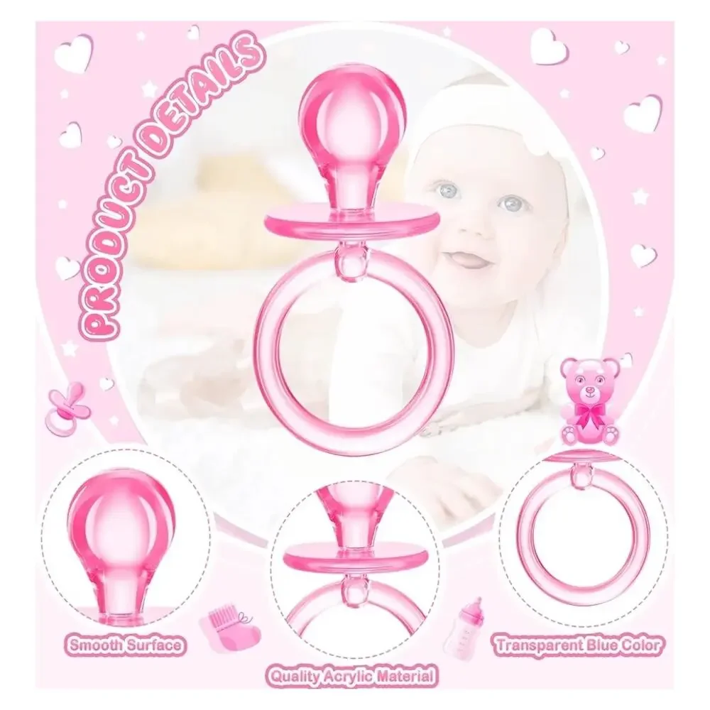 24 Pcs 2.5 lnch mini Baby Shower‎ Pacifiers Acrylic  Game party Supplies(Pink)
